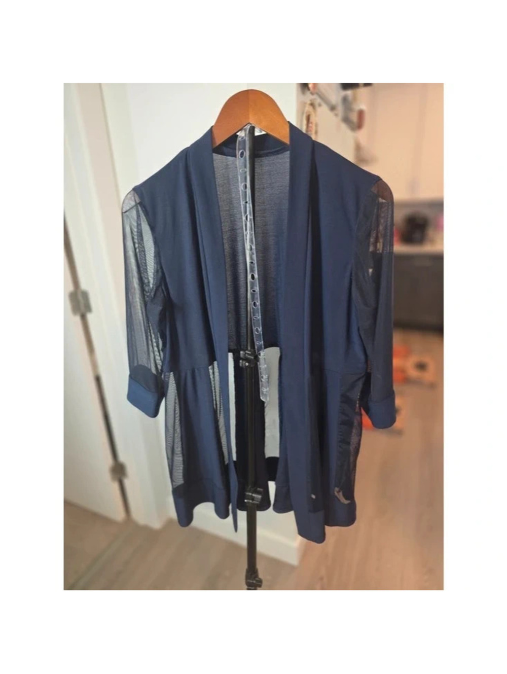 Navy Blue Mesh Combo Jacket with 3/4 Sleeves